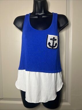 Blue Nautical Anchor Layered Tank Top - Women's